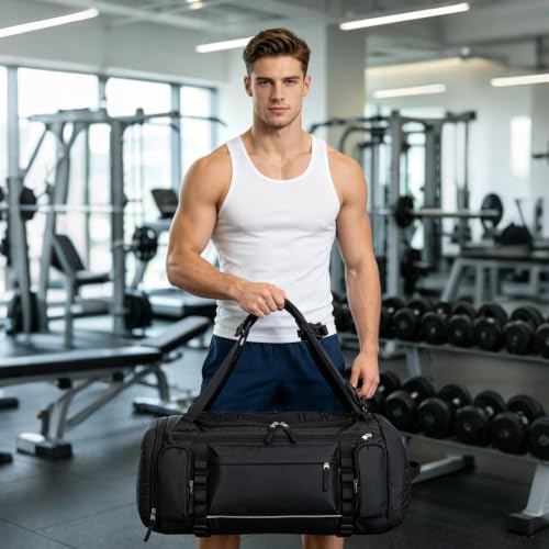 BE SMART 50L Extra Large Gym Backpack for Men, Big Gym Bag with Shoes Compartment, Waterproof Heavy Duty Duffel Bags (Solid Black, Large-40L) - color: Solid Black, size: Large-40L
