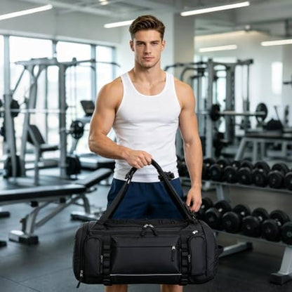 BE SMART 50L Extra Large Gym Backpack for Men, Big Gym Bag with Shoes Compartment, Waterproof Heavy Duty Duffel Bags (Solid Black, Large-40L) - color: Solid Black, size: Large-40L