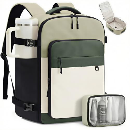 LOVEVOOK Travel Backpack for Women Men, Carry on Backpack for Traveling, Waterproof Hiking Backpack Outdoor Sports Rucksack, Casual Daypack Travel Weekender Essentials - color: Pea Green, size: 25L-2PCS