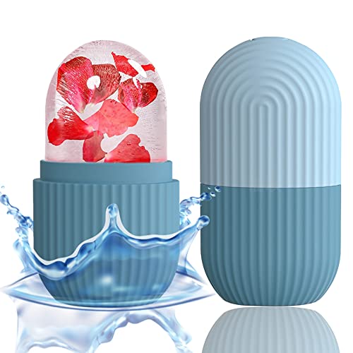 XHJRI Ice Face Roller Massager,Ice Cube Roller for Face, Eyes and Neck Naturally Conditioning and Skin Care,De-Puff Eye Bags,Reduce Migraine Pain,Reusable Massage Silicone Ice Mold (Blue) - color: Blue