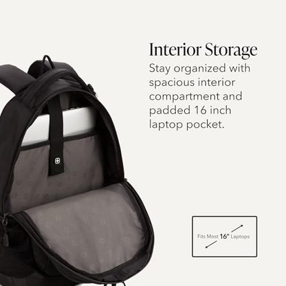 SWISSGEAR Cecil Laptop Backpack, Fits Most 16-Inch Laptops, Three-Compartment Design, Airflow Back Panel, Black, 27.3L, 18-Inch - color: Black