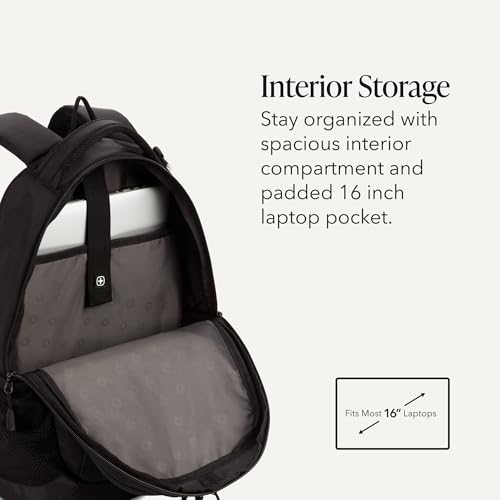 SWISSGEAR Cecil Laptop Backpack, Fits Most 16-Inch Laptops, Three-Compartment Design, Airflow Back Panel, Black, 27.3L, 18-Inch - color: Black