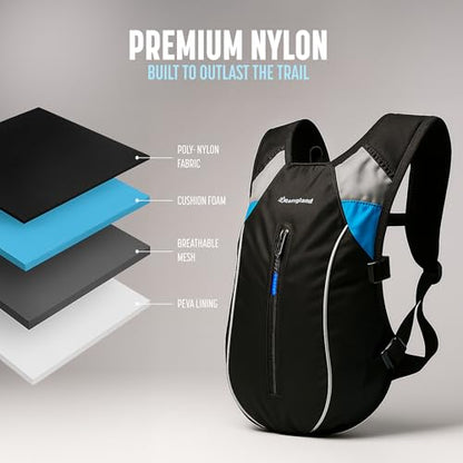 Hiking Backpack with XL Water Bladder (4L, 135oz) Wide-Mouth Hydration Bag with Leakproof Bite-Valve, Easy-Fill Ice Opening, Ergonomic Padded Comfort (Extra Large 1+ Gallon Capacity)