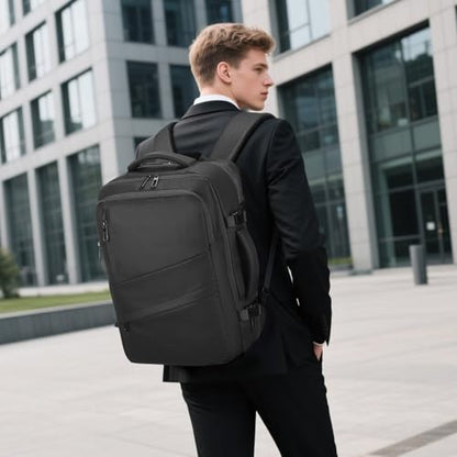 Travel Backpack for Men, 18 Inch Carry on Laptop Backpack with USB A/C Port, 40L Expandable TSA Flight Approved Bag Pack, Black, Black - color: Black