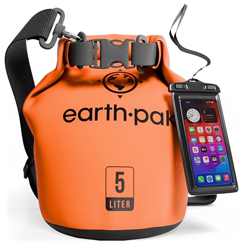 Earth Pak Waterproof Dry Bag - Roll Top Waterproof Backpack Sack Keeps Gear Dry for Kayak with Waterproof Phone Case - color: Orange, size: 5L