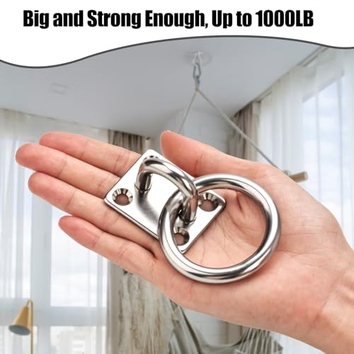 AccEncy 2Pcs M8 Stainless Steel Extra Large Heavy Duty Ring and Square Wall Mount Ceiling Indoor/Outdoor Hooks