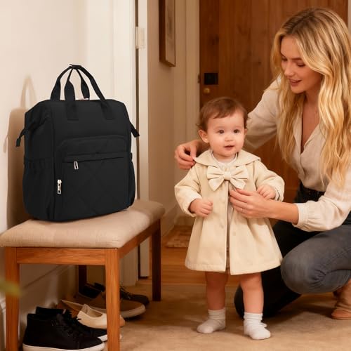 CEI-CEI Diaper Bag Backpack for Mom and Dad, Puffer Baby Bag Backpack with Insulated Pocket, Water-Resistant, Unisex Travel Backpack with Changing Pad & Stroller Straps - color: Black