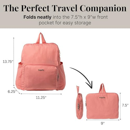 Carryall Packable Lightweight Travel Backpack 14x11" Folding Compact Nylon Washable Weekender Daypack w/Luggage Sleeve - color: Terracotta