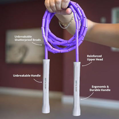 Black Beaded Jump Rope, Unbreakable Handles & Shatterproof Beads for Enhanced Fitness Training, Adjustable Beaded Jump Ropes for Kids, Men & Women - color: Purple
