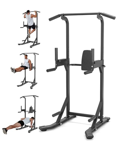 Pull Up Bar Free Standing Power Tower Dip Station, 450 Lb Capacity Carbon Steel Pull Up Station for Home Gym, Adjustable Height for Pullups Chin Ups Dips Knee Raises