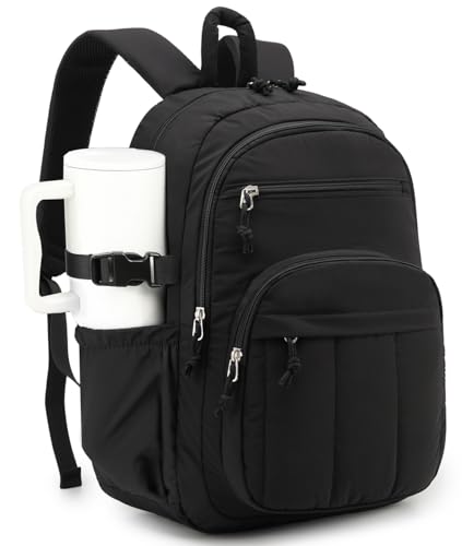 Large Backpack for Women, Quilted Laptop Bookbag with Pouch Pockets for College Work Travel Gym Teacher Nurses, Puffer High School Backpack for Girls, Black - color: Black, size: 17.3in