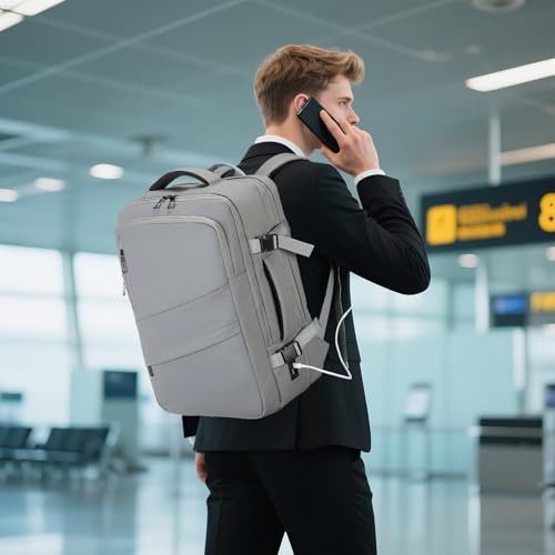 Travel Backpack for Men, 18 Inch Carry on Laptop Backpack with USB A/C Port, 40L Expandable TSA Flight Approved Bag Pack, Black, Gray - color: Gray