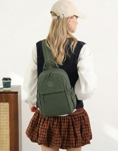 Mini Backpack for Women Nylon Small Backpack Purse Crossbody Sling Bag Convertible Backpack Casual Shopping Daypack (Dark Green) - color: Dark Green
