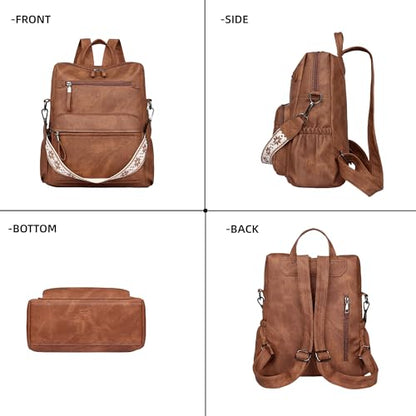 Dora & Liz Backpack Purse for Women, Pu Leather Designer Travel Backpack, Fashion Work Ladies Shoulder Bag Handbag - color: Brown-3