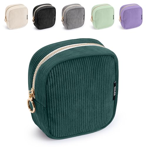 WLLWOO Small Makeup Bag for Purse Corduroy Mini Cosmetic Pouch Ring Zipper Portable Travel Toiletry Organizer for Women Pencil Case Coin - color: Small-Dark Green-1pcs