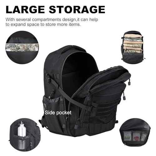 Tactical Hiking Backpack with 180° Open Design, Molle Webbing, Padded Laptop Compartment, Lightweight for Outdoor Adventures (black) - color: Black