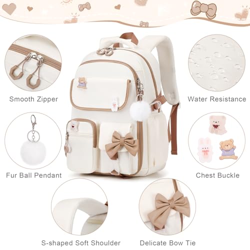 ACESAK Girls Backpack - 3PCS Backpack for Girls Cute School Backpacks for Girl Kindergarten Elementary Preschool Middle Kids School Bags with Lunch Box Pencil Case Set (Beige khaki) - color: Beige Khaki