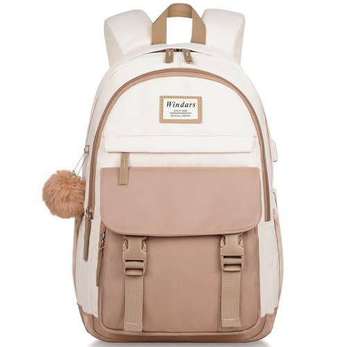 WINDARS School Backpack for Teen Girls, Cute College Backpacks for Women Students Aesthetic Bookbag Large 18 Inch Laptop Bag Middle School Travel Back Pack (Beige Khaki) - color: Beige Khaki, size: 18 inch