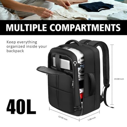tazbuzo Travel Backpack For Men, Extra Large 50L Flight Approved Carry on Backpack, Expandable Waterproof Business Suitcase Daypack Big Bag Fits 18.4 Inch Laptop, Black - color: Black