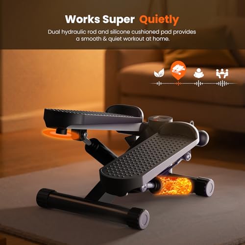 Sweetcrispy Mini Stair Stepper with Resistance Bands, Hydraulic Home Stepper Machine, 300 LBS Weight Capacity, Compact Cardio Equipment with LCD Monitor, No Assembly Required - color: Black