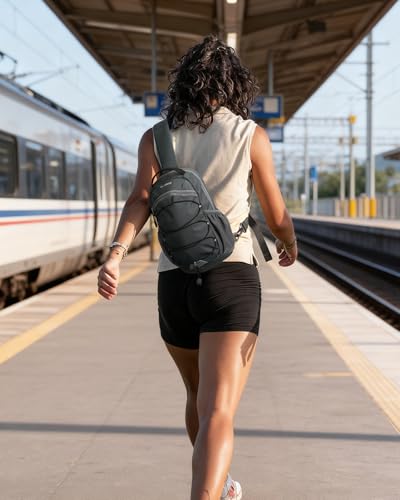 WATERFLY Small Crossbody Sling Bag: RFID Blocking Anti Theft Sling Backpack Chest Bag Travel Hiking Daypack Man Woman - color: B-dark Grey