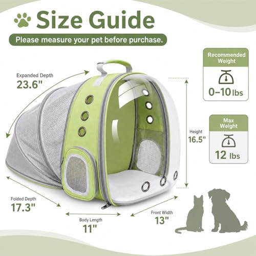 Expandable Cat Carrier Backpack with Bubble Window and Mesh, Light Green - color: LightGreen
