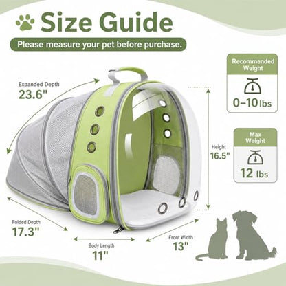 Expandable Cat Carrier Backpack with Bubble Window and Mesh, Light Green - color: LightGreen