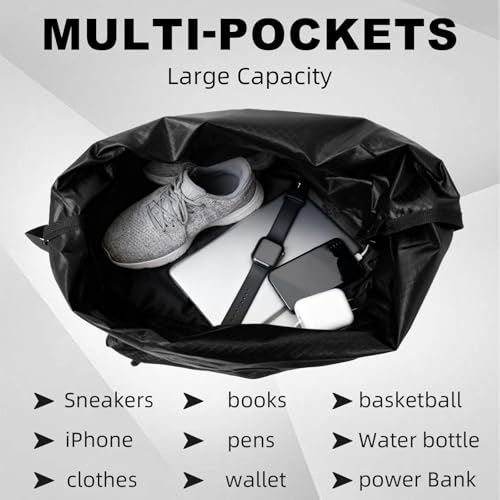 Tygelluis Drawstring Backpack, Waterproof Gym Bag with Water Bottle Pocket for Women Men, Pull String Sport Bag for Swim, Soccer and Basketball,Black - color: Black1