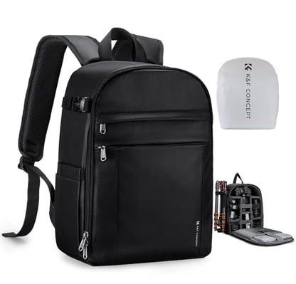 K&F CONCEPT Camera Bag Backpack, Professional DSLR/SLR/Mirrorless Camera Backpack, Photography Camera Case with Tripod Holder & Rain Cover Compatible with Canon/Sony/Nikon/FUJIFILM - color: 03-Bright Black