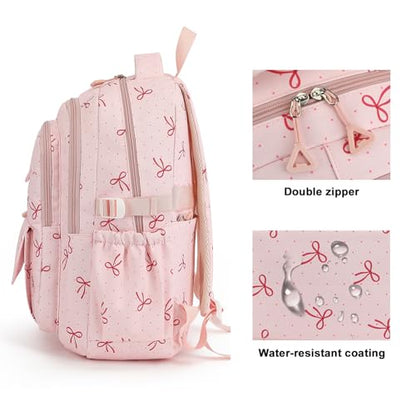 Kids High Middle School Backpack for Girls Travel Kawaii Laptop Coquette Bow Bookbag,Pink Bow - color: Pink Bow