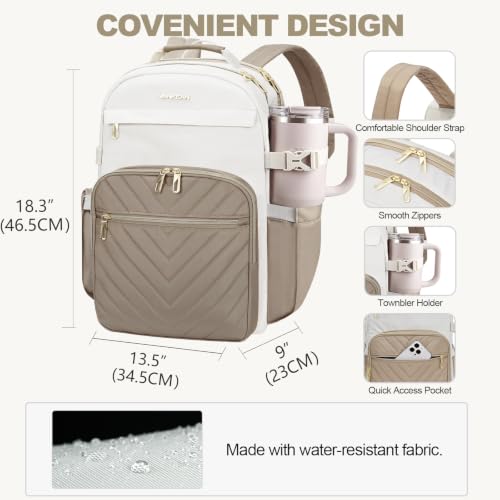 VANKEAN Laptop Backpack for Women (BEIGE-KHAKI, 18 Inch) - color: Beige-khaki, size: 18 Inch