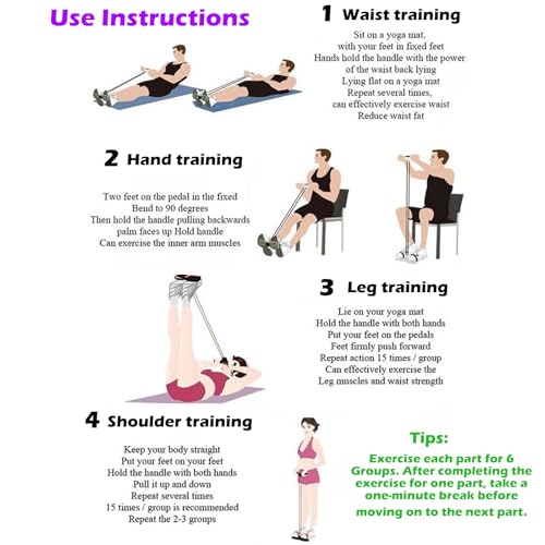 21 Fitness Resistance Bands-6 Tube Pedal Ankle Puller, 2025 Upgraded Multifunction Tension Rope, Home Gym Equipment for Full Body Strength for Abdomen/Waist/Arm/Leg Training and Stretching