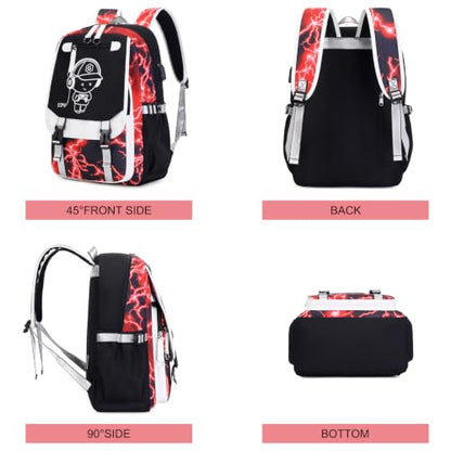 Bevalsa Backpack for Boys, Cool Luminous Boys Backpack with Sling Bag, Lunch Box & Pen Case, School Bags for Kids Children Teens Elementary Middle Schools, Bookbag Glow In The Dark (Red Lightning) - color: Red Lightning
