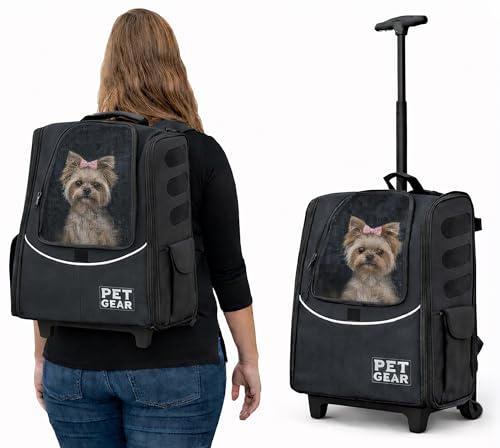 Pet Gear I-GO2 Roller Backpack, Medium Escort, Dark Charcoal | Travel Carrier, Car Seat for Cats/Dogs, Mesh Ventilation, Telescoping Handle, Storage Pouch, Included Tether - color: Dark Charcoal, size: Medium - Escort