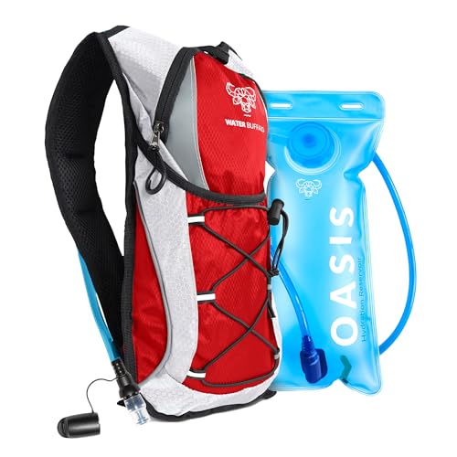 Water Buffalo Hydration Backpack - Lightweight Hydration Pack with 2L Water Bladder - Water Backpack for Hiking, Running, Biking, and Raves - Road Runner 12L Hydropack Backpack - color: Red