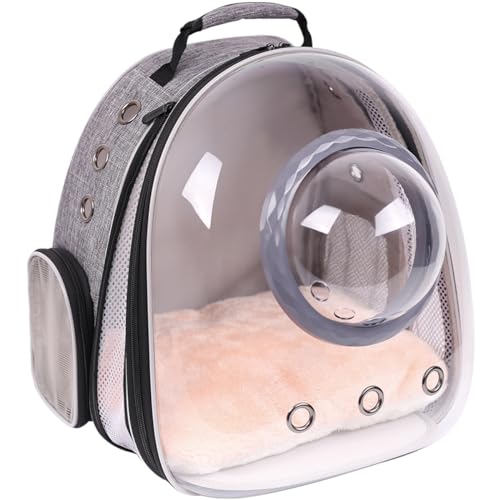 Front Extension Cat Backpack Carrier, Pet Travel Backpack for Kitten and Small Dogs, Clear Bubble Window Space Capsule Astronaut Liked Portable Vet Visit Book Bag Airline Approved - color: Grey