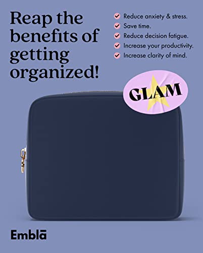 Embla Large Makeup Bag and Waterproof Nylon Travel Toiletry Bag, Large Capacity Cosmetic Zipper Pouch, Navy Blue - color: Sapphire, size: Large