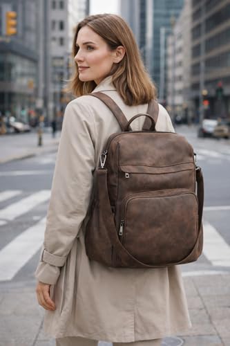 Anti-Theft Backpack Purse for Women, Convertible 3-in-1 Vegan Leather Backpack with Hidden Zipper, Adjustable Shoulder & Crossbody Bag for Travel and Daily Commute - color: A Two Toned Coffee