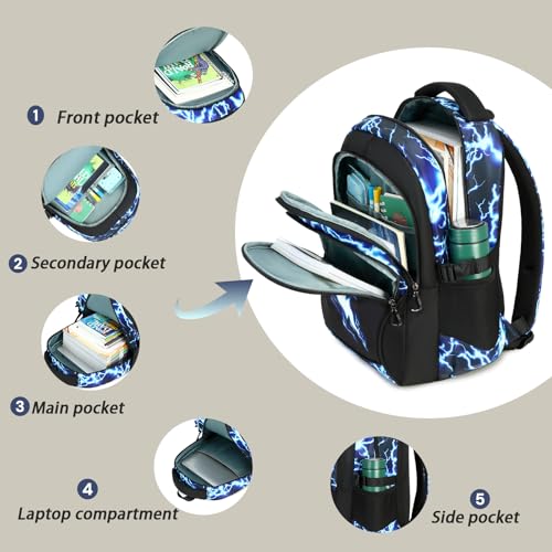 Boys Backpack for Kids Elementary School Bags Lightning Teens Durable Bookbag (blue) - style: Blue