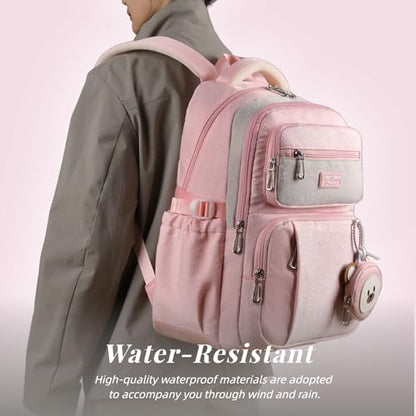 Leaper Preppy Backpack for Teens : 18.5 inch Bookbag Multi-pocket for School Daily -Water Resistant Anti Theft Middle Highschool Student - Aged 10-16 - Gifts for Girls and Kids(Pink) - color: Pink -9802