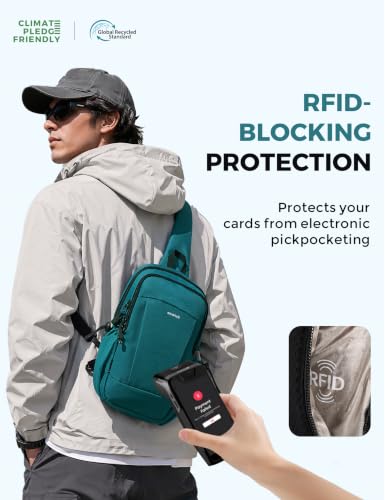 ECOHUB Small Crossbody Bags for Women Men, Anti-Theft RFID Blocking Sling Backpack with Sturdy SBS Zippers Water Resistant Chest Shoulder Bag Daypack with 9 Pockets Travel Work Hiking, Teal - color: Small-turquoise