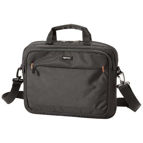 Amazon Basics Laptop Tablet Carrying Case with Shoulder Strap and Grab Handles, 14-inch, Black, Compartments for Storage - size: 14 Inch, style: 1-pack