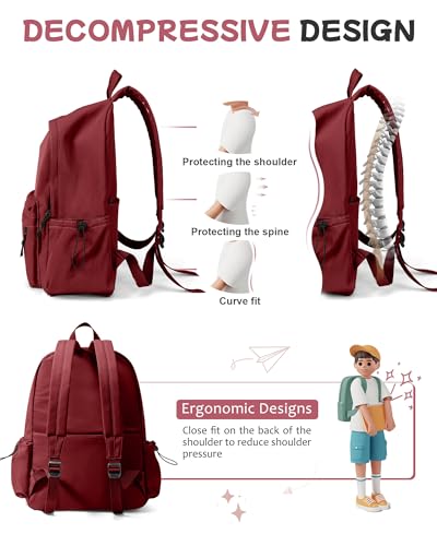 SEAFEW Red Lightweight Basic Backpack for High School,College Bookbag for Womens,Travel Laptop Backpacks for Teen Girls,School Bag Casual Daypack - color: Red Lightweight