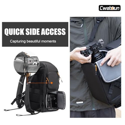 Cwatcun Camera Backpack Professional DSLR/SLR/Mirrorless, Waterproof Hardshell Case Large Camera Bag Outdoor Hiking Travel Multifunction Photography Backpack with Tripod Holder&Laptop Compartment 2.0