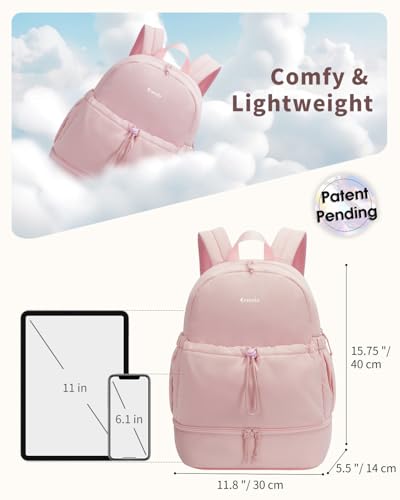 Ceneda Gym Backpack for Women, Cute Gym Bag with Shoe Compartment, Wet Pocket & Tumbler Strap, Puffer Dance Cheer Backpack - color: Pink, style: Puffer