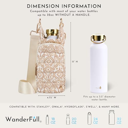 WanderFull® Original HydroBag®, Fits Up to 32 oz Water Bottle Holder with Strap, Gift for Women, Hands-Free Crossbody, Water Bottle Carrier Bag with Phone Pocket - color: Natural Zebra Print