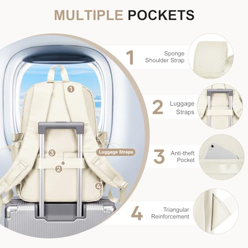 Backpacks For College Students Women,Aesthetic Bookbag,Casual Dayback Small Travel Backpacks,Waterproof Middle School Backpack For Teens Girls Boys(Beige) - color: Beige