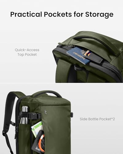 tomtoc Travel Backpack 40L, TSA Friendly Flight Approved Carry-on Luggage Hand Water-resistant Lightweight Business Rucksack, Durable Large Weekender Bag Daypack Fits 17.3 Inch Laptop - color: Green-ripstop, size: 40L