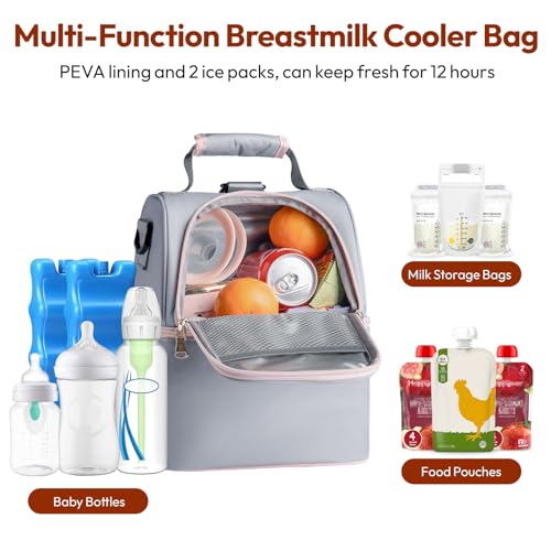 NCVI Breastmilk Cooler Bag with 2 Ice Pack, Breast Pump Bag with Cooler Fits 6 Bottles, Double Layer Breast Milk Baby Bottle Cooler Bag, for Travel, Nursing Mom Daycare, Work, Picnic (Grey) - color: Grey