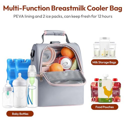 NCVI Breastmilk Cooler Bag with 2 Ice Pack, Breast Pump Bag with Cooler Fits 6 Bottles, Double Layer Breast Milk Baby Bottle Cooler Bag, for Travel, Nursing Mom Daycare, Work, Picnic (Grey) - color: Grey